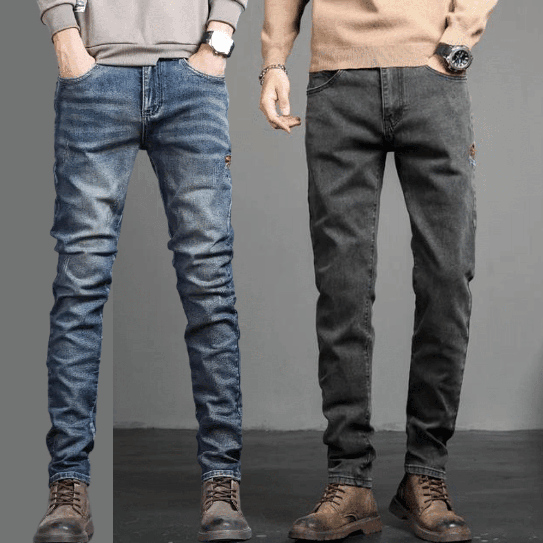 MEN'S JEANS VINTAGE BLUE & BLACK GREY SOLID COLOR (PACK OF 2)